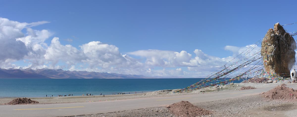 Namtso Lake sky and prayer flags